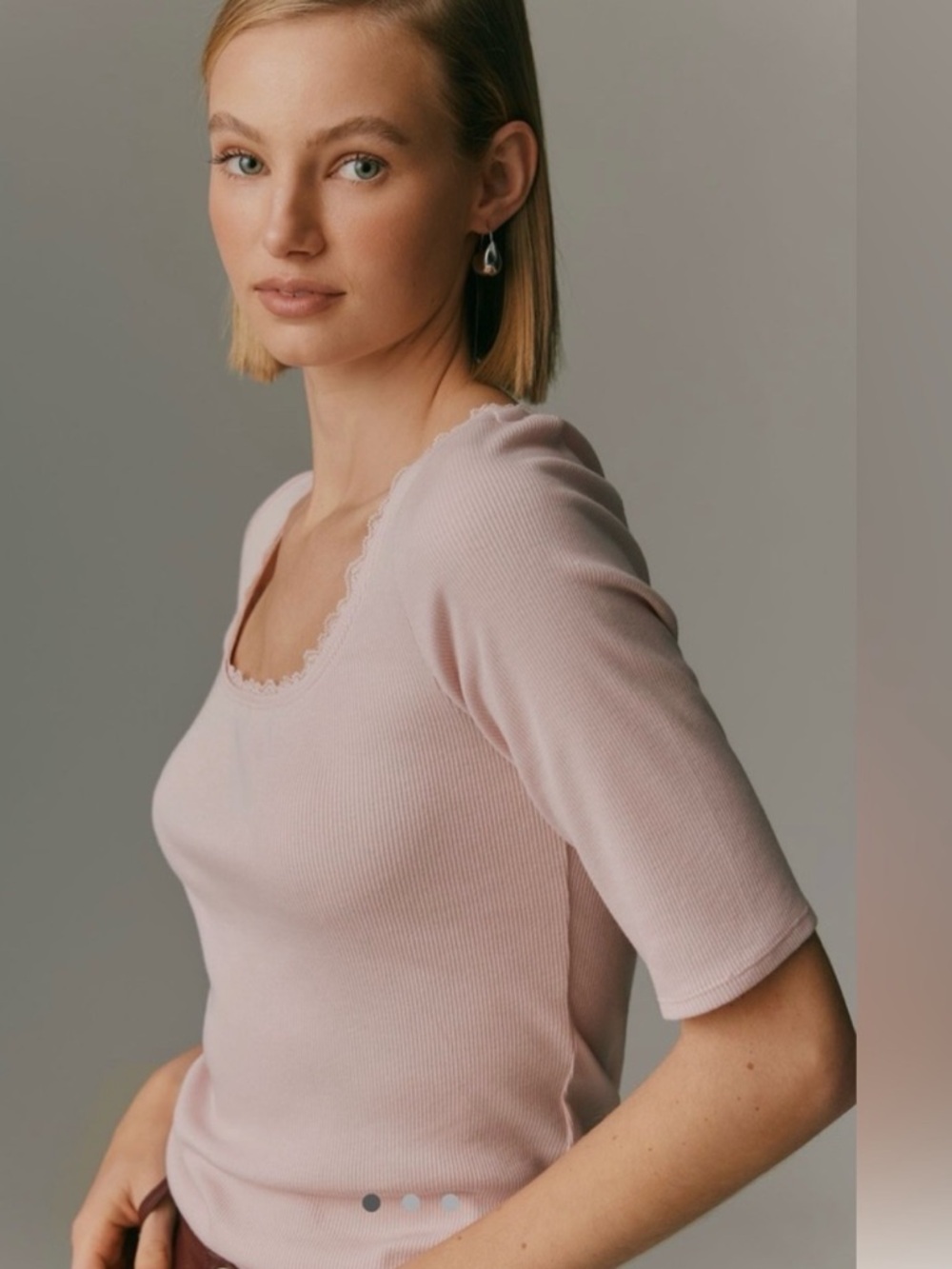 Maeve Blush Lace-Trimmed Three-Quarter Sleeve Top